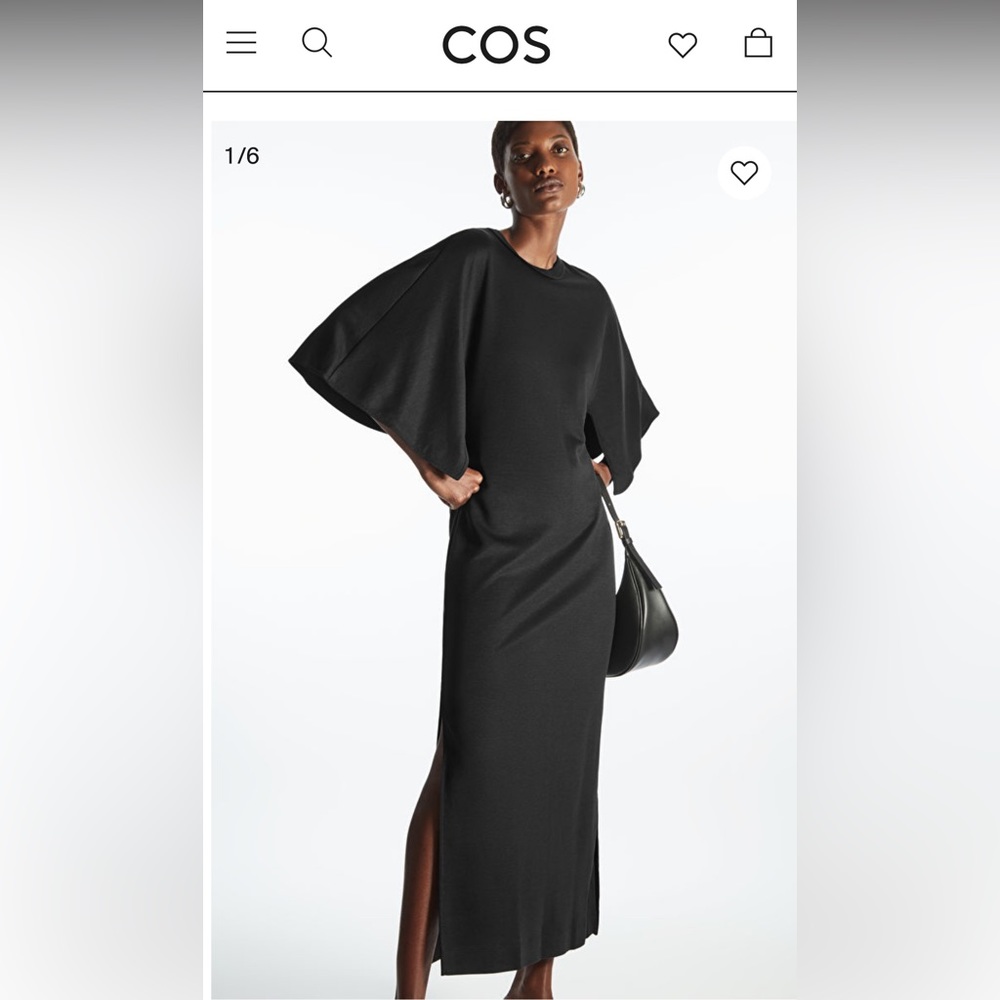 COS Ruffle Sleeve Midi Dress Black Size M